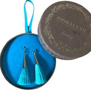 Shiraleah Anthropologie Earrings TALLULAH Dangle Fringe Pierced Aqua Tassels